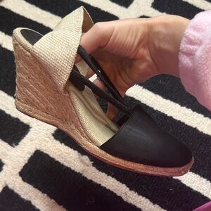 Adrienne Vittadini Black and Tan White Branca Wedge Espadrilles